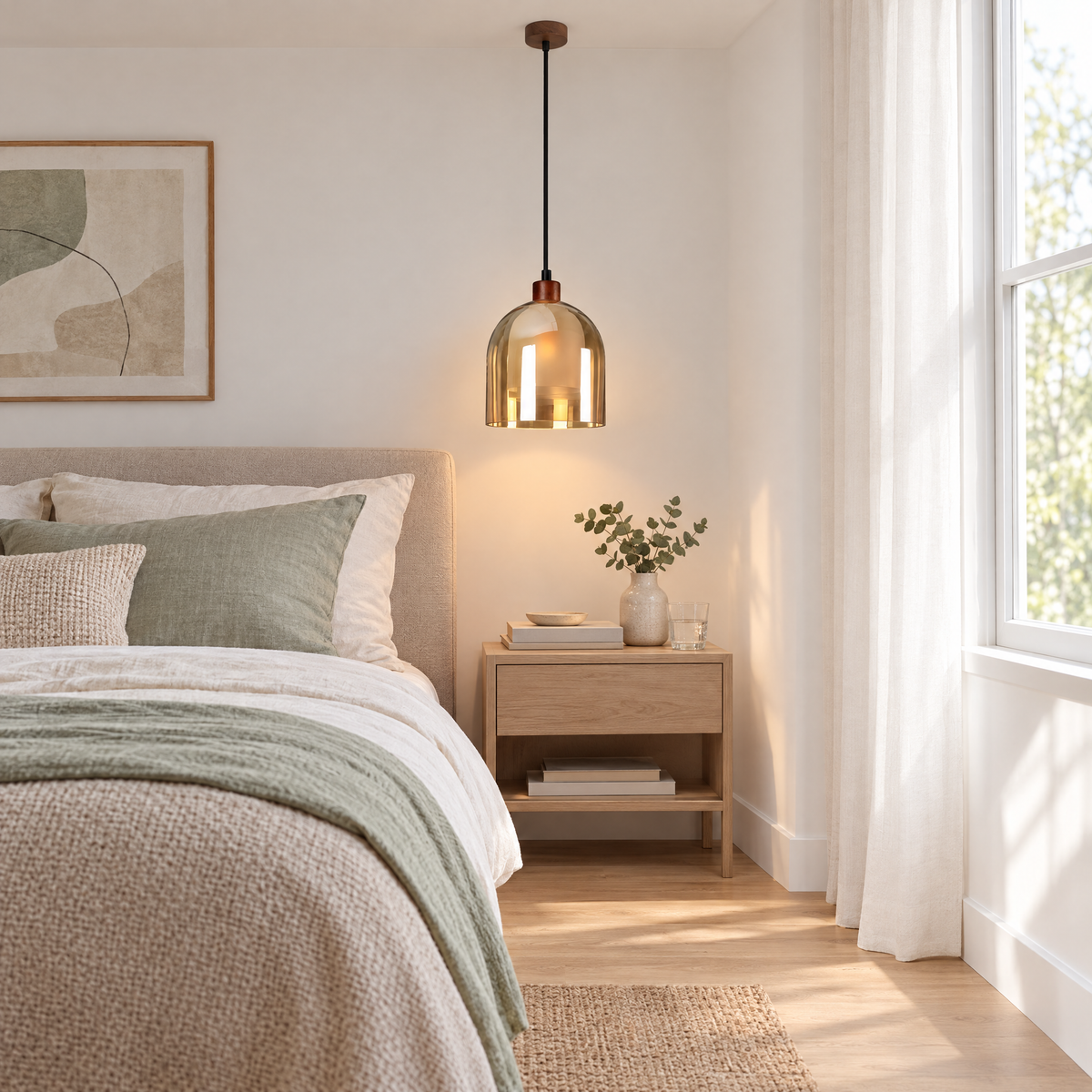 Lavisa - Double Glass Pendant Light with Brown Wood