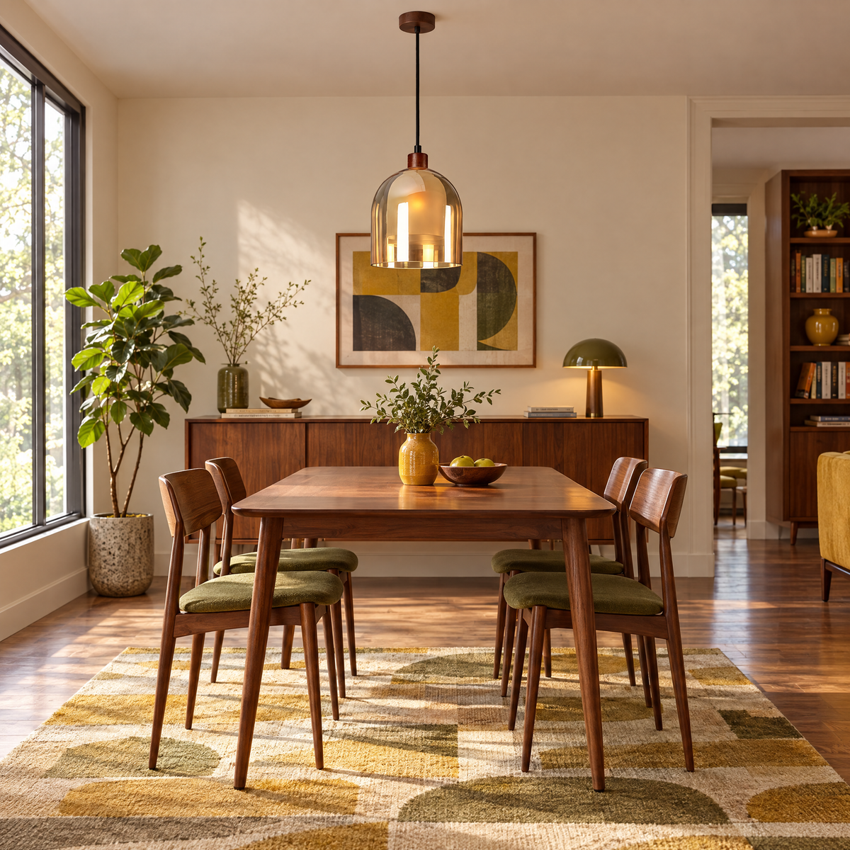 Lavisa - Double Glass Pendant Light with Brown Wood