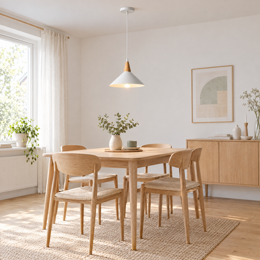 Lavisa - White Cone Pendant Light with Wood Top