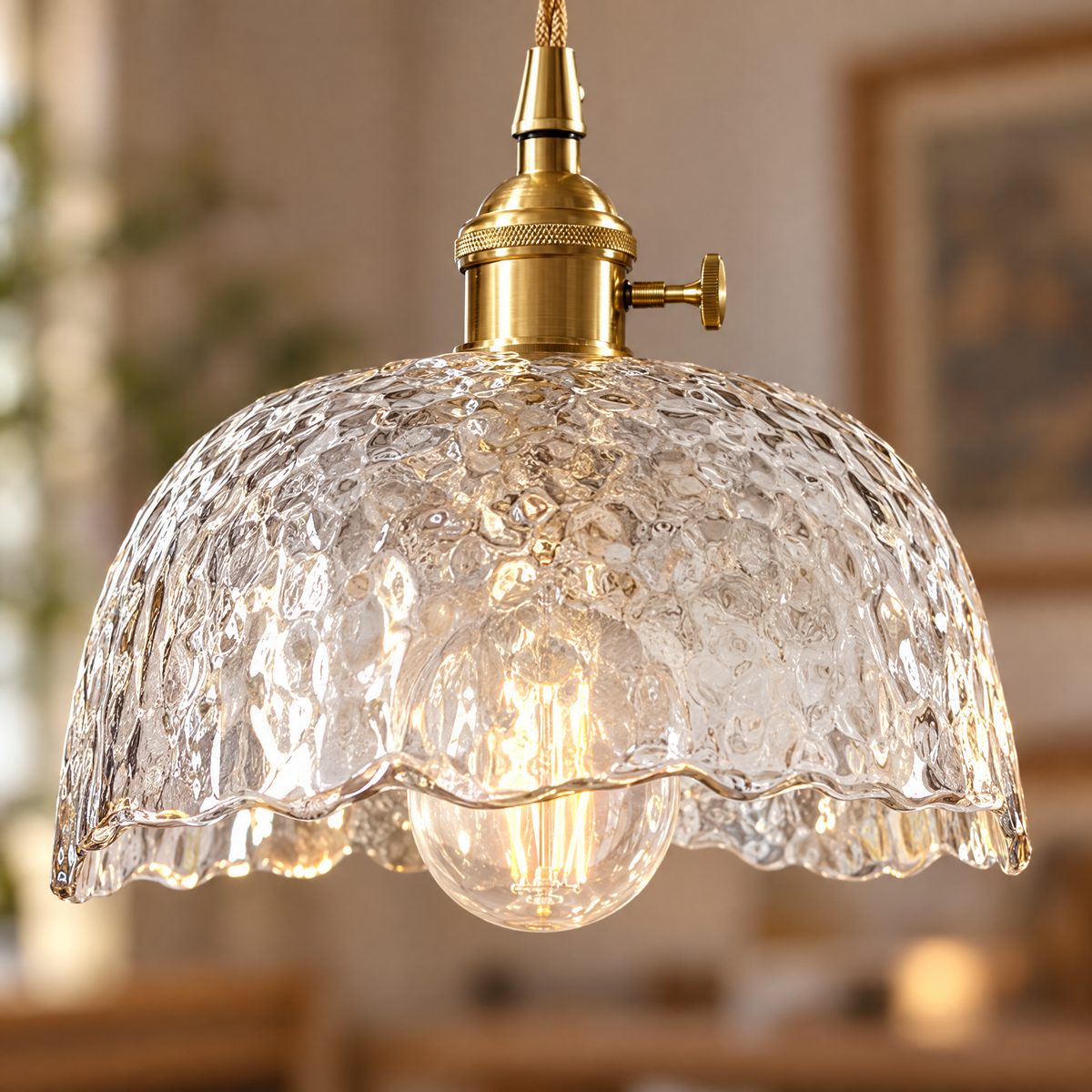 Lavisa - Hammered Glass Pendant Light Nordic Brass Ceiling Lamp