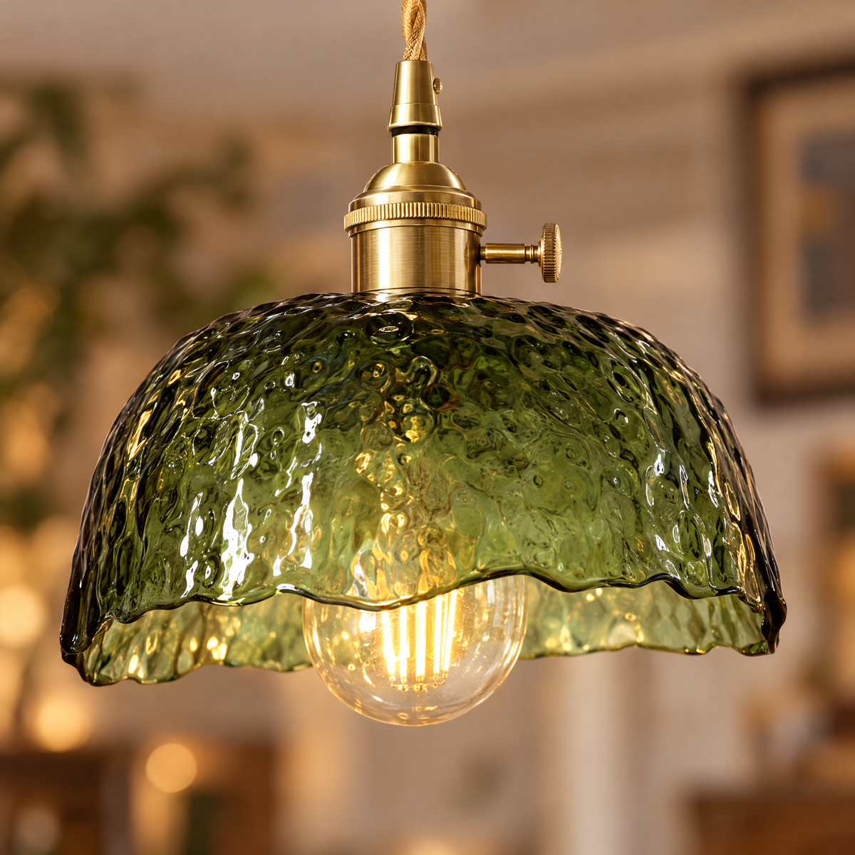 Lavisa - Hammered Glass Pendant Light Nordic Brass Ceiling Lamp