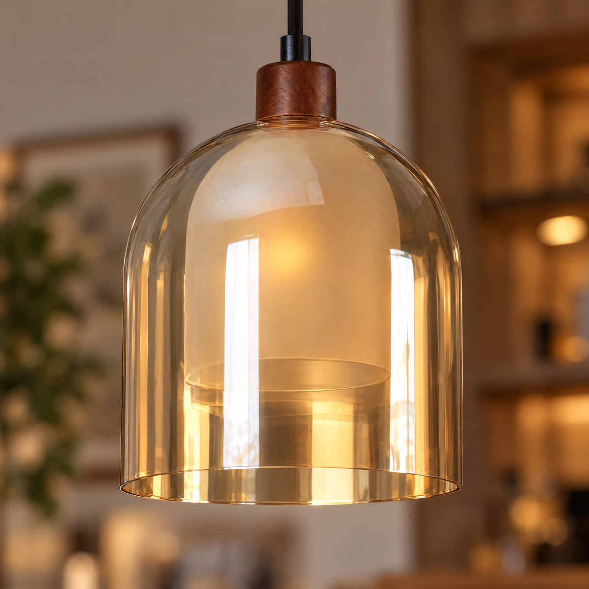 Lavisa - Double Glass Pendant Light with Brown Wood