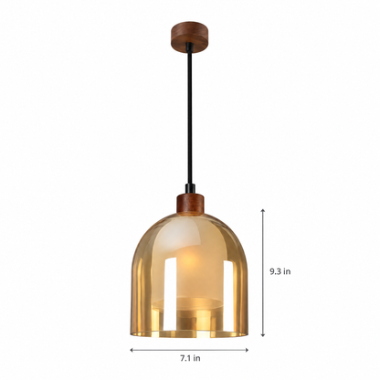 Lavisa - Double Glass Pendant Light with Brown Wood