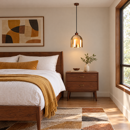 Lavisa - Double Glass Pendant Light with Brown Wood
