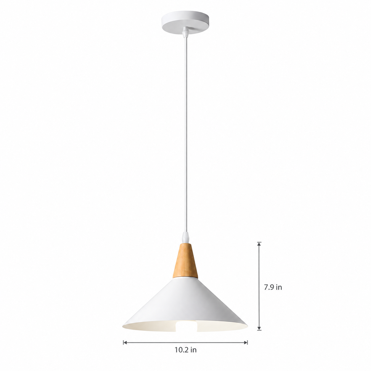 Lavisa - White Cone Pendant Light with Wood Top