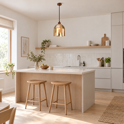 Lavisa - Double Glass Pendant Light with Brown Wood