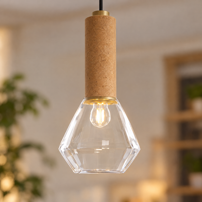 Lavisa - Copper Glass Jar Pendant Light with Wood