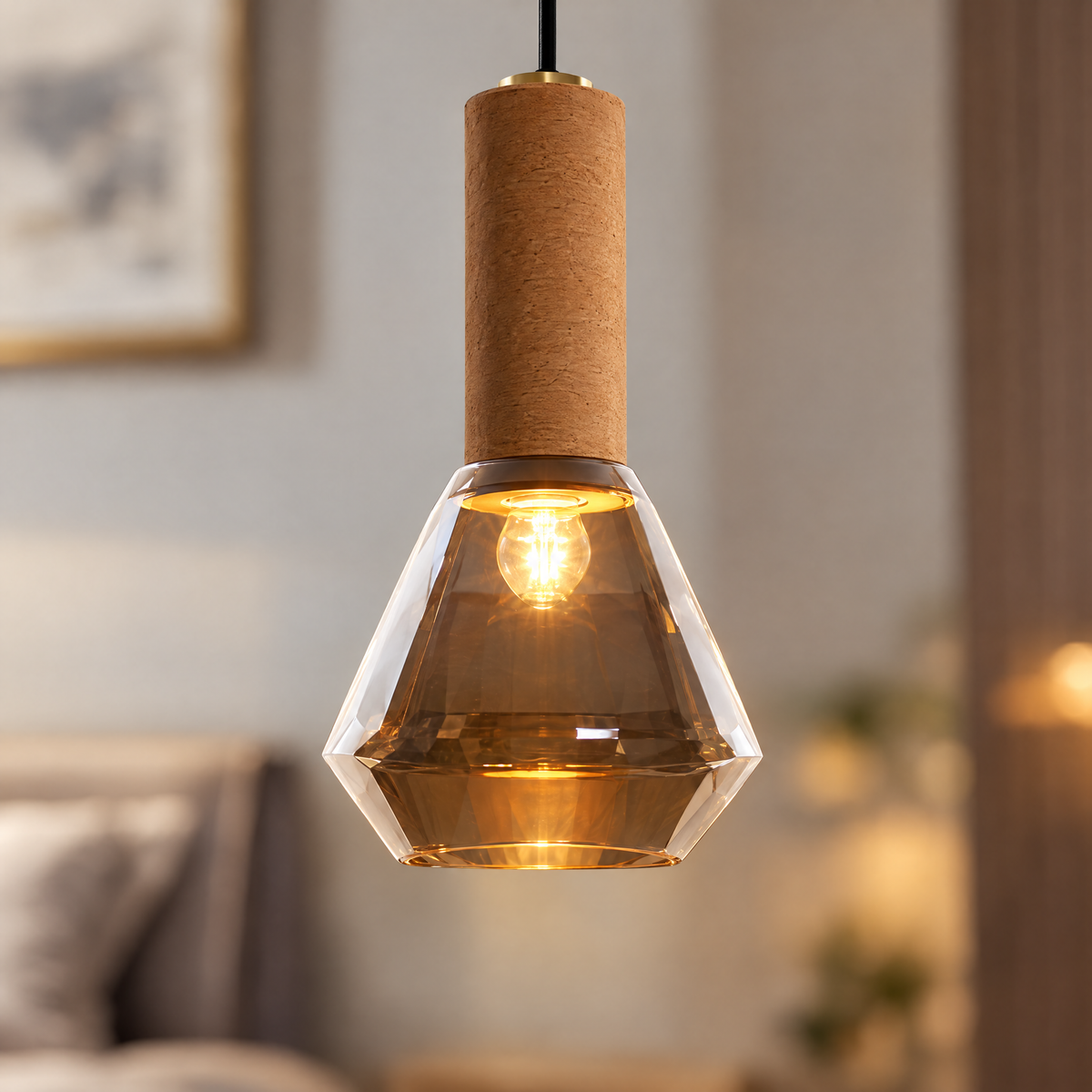 Lavisa - Copper Glass Jar Pendant Light with Wood