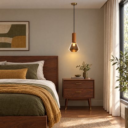 Lavisa - Copper Glass Jar Pendant Light with Wood