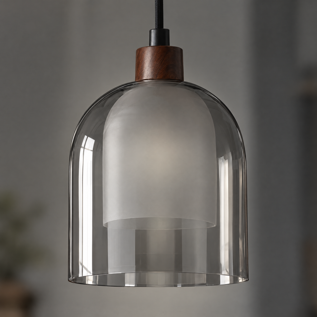 Lavisa - Double Glass Pendant Light with Brown Wood