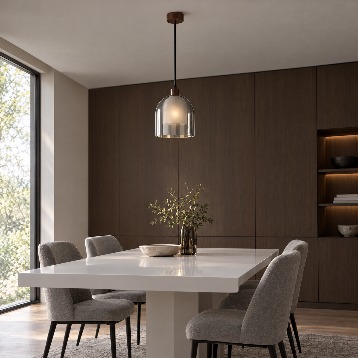 Lavisa - Double Glass Pendant Light with Brown Wood
