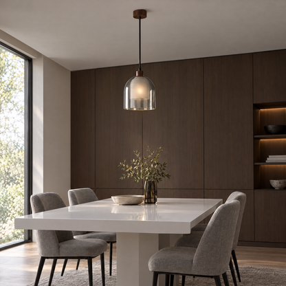 Lavisa - Double Glass Pendant Light with Brown Wood