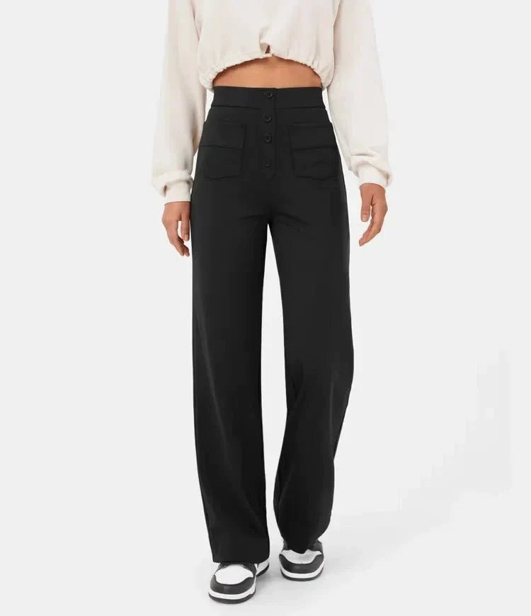 Lavisa - Women's High Waist Leisure Pants Stretch Pocket Casual Trousers