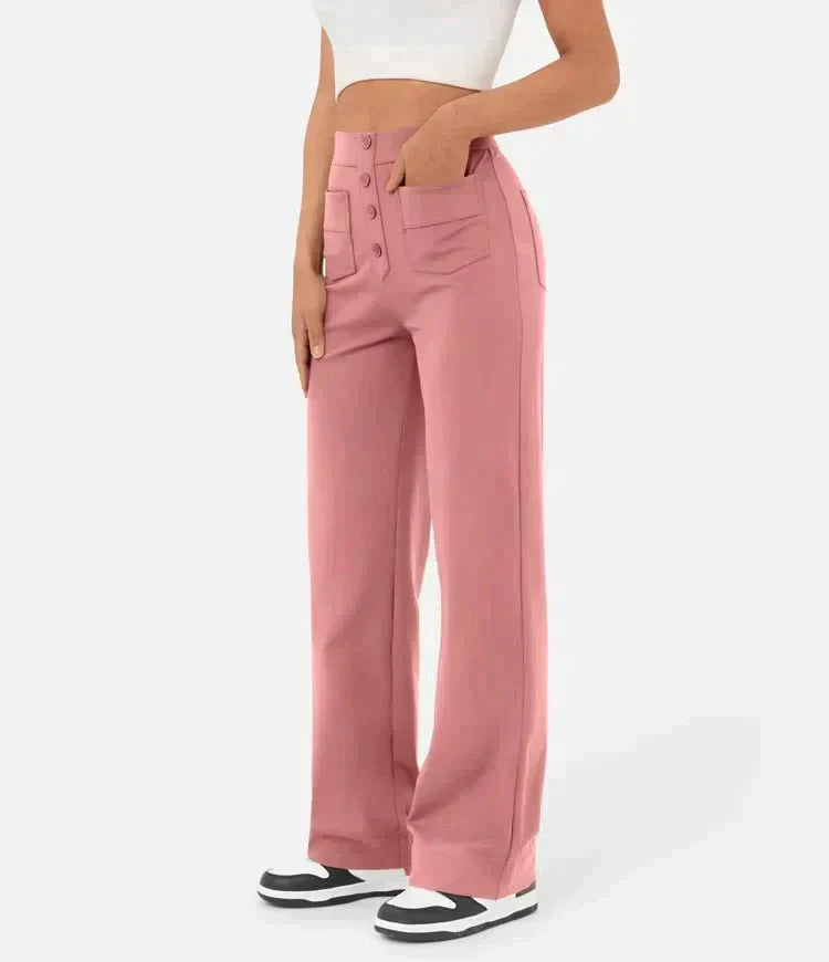 Lavisa - Women's High Waist Leisure Pants Stretch Pocket Casual Trousers