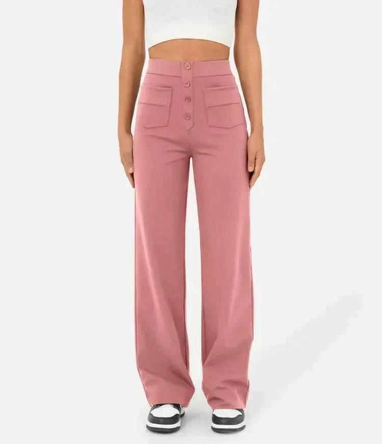 Lavisa - Women's Stretch Tailored Pants - High Waist Straight Leg Everyday Trousers
