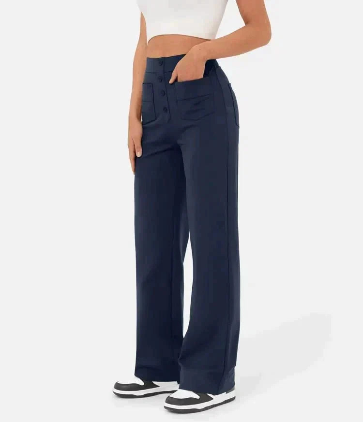 Lavisa - Women's High Waist Leisure Pants Stretch Pocket Casual Trousers