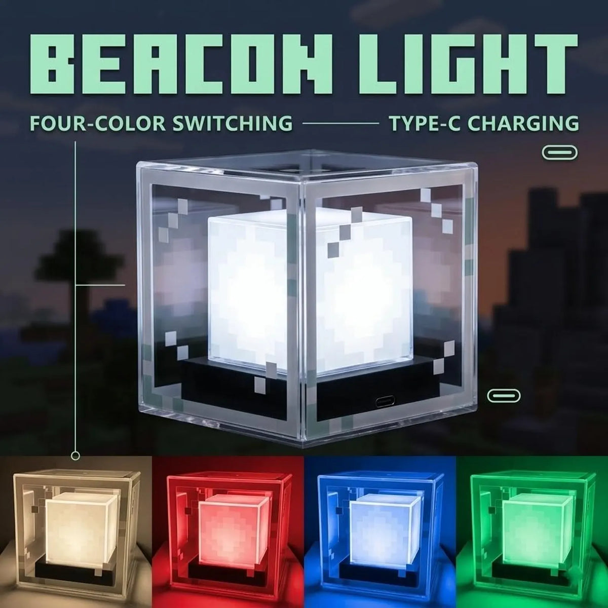 Lavisa rechargeable pixel glow lamp with multi-color switching for desks and gaming setups (View 2)