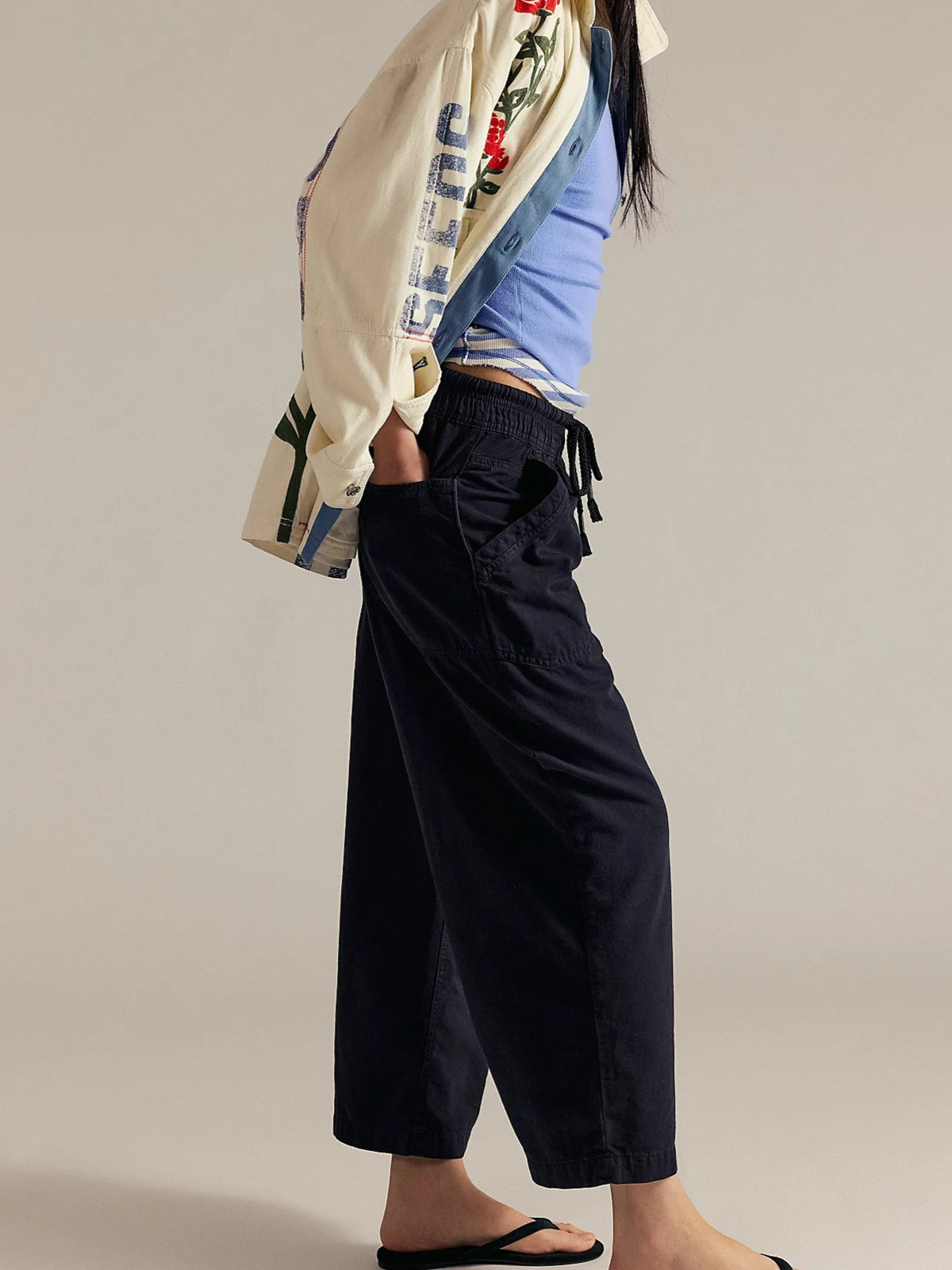 Lavisa - Relaxed Drawstring Denim Crop Jeans