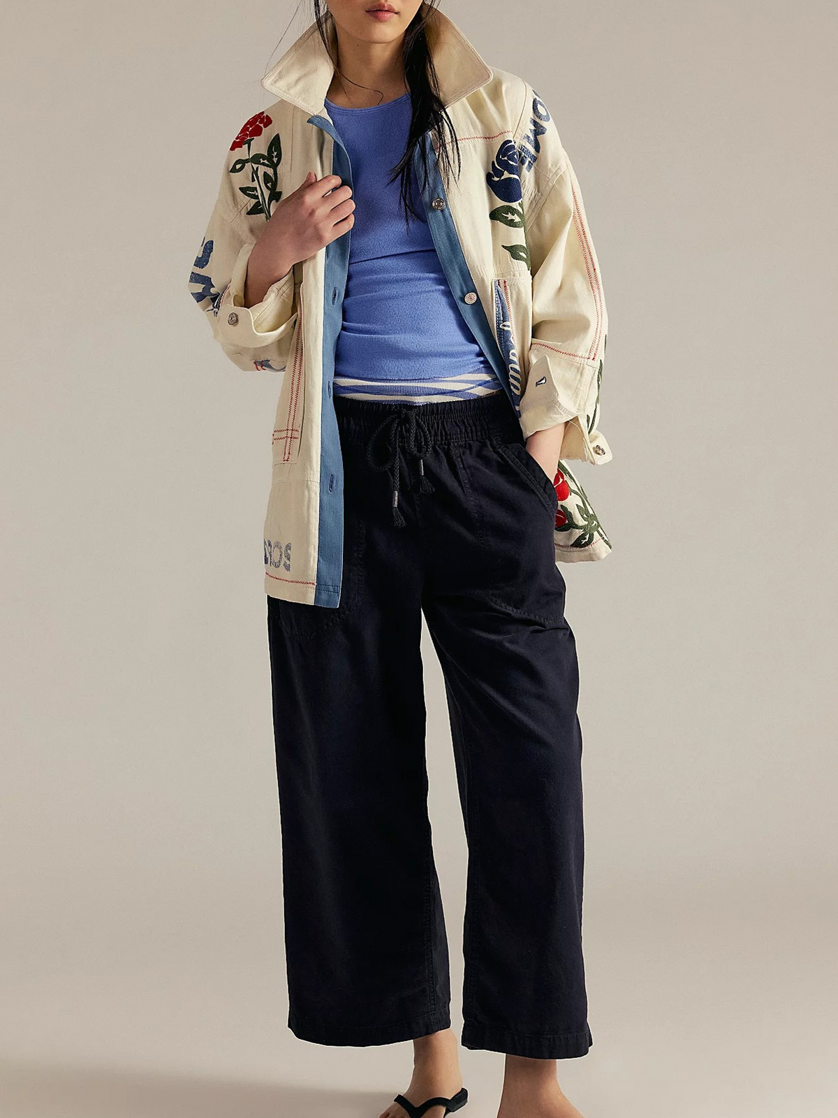 Lavisa - Relaxed Drawstring Denim Crop Jeans