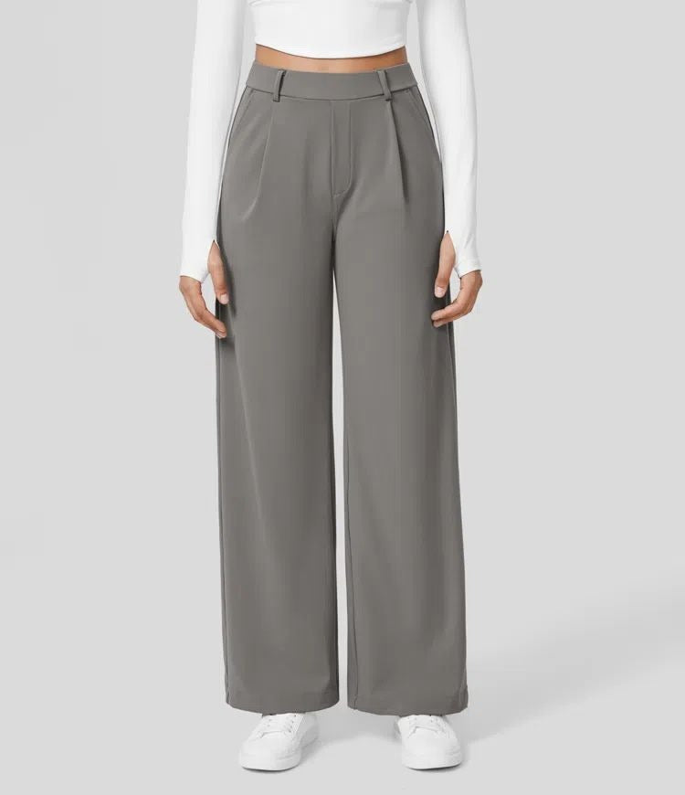 Lavisa - Women's High-Waisted Straight Leg Stretch Pants - Smart Casual Office Trousers