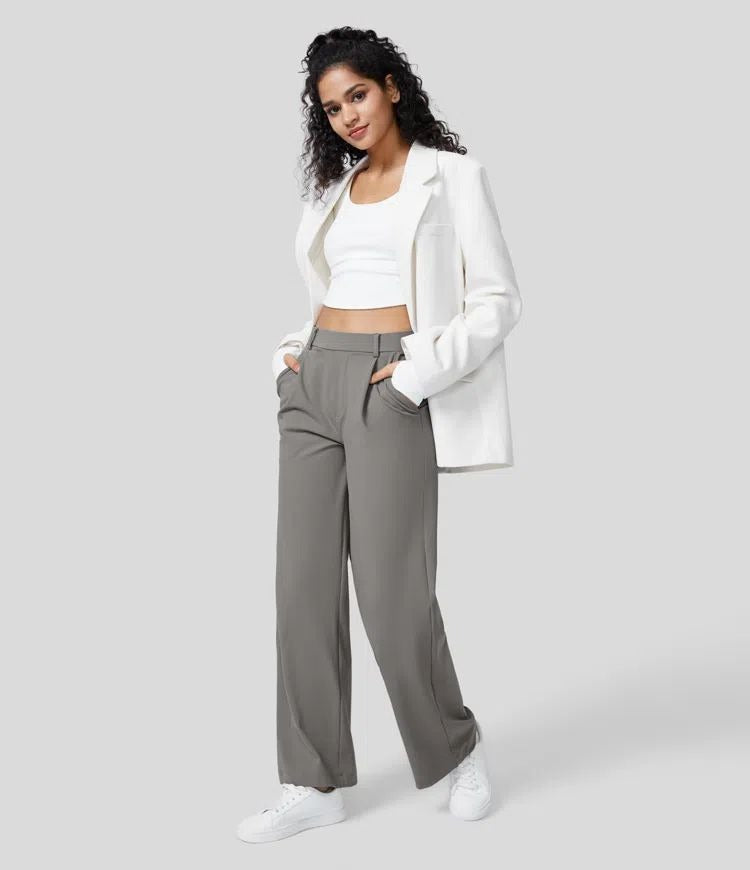 Lavisa - Women's High-Waisted Straight Leg Stretch Pants - Smart Casual Office Trousers