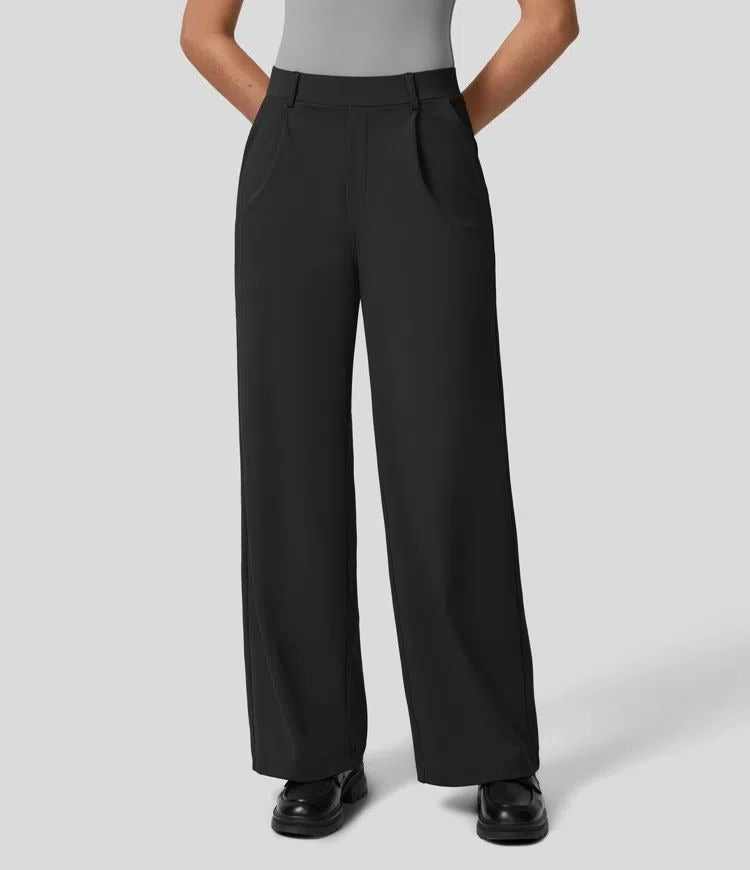 Lavisa - Women's High-Waisted Straight Leg Stretch Pants - Smart Casual Office Trousers