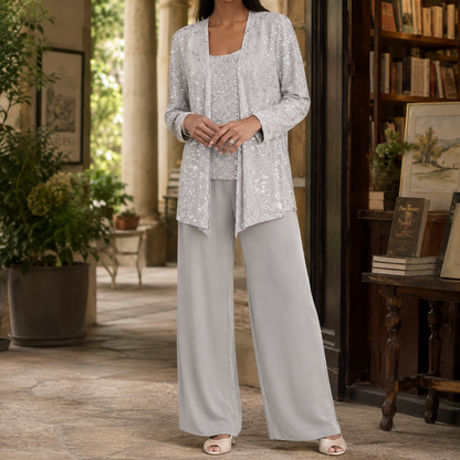 Lavisa - Vivienne Sequin Three-Piece Wide-Leg Pants Set