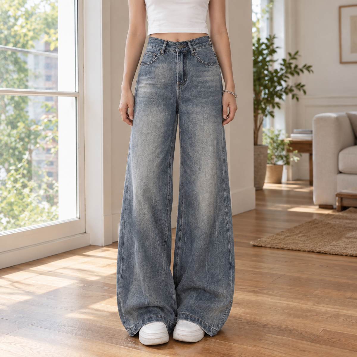 Lavisa - Tiphaine High-Rise Wide-Leg Faded Jeans