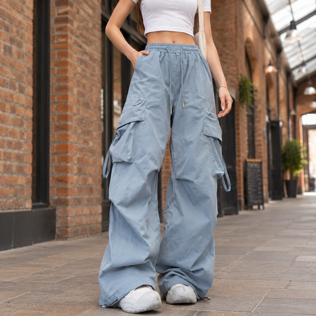 Lavisa - Heloise Women's Wide Leg Cargo Pants with Elastic Waist