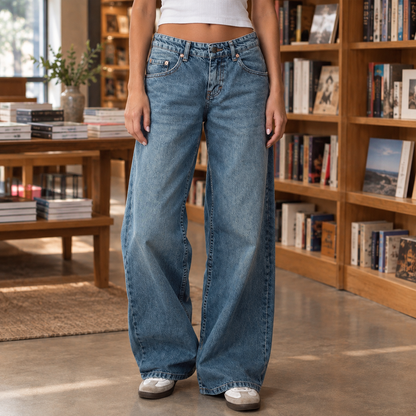 Lavisa - Women's Low-Rise Wide Leg Jeans - Cotton Blend Denim