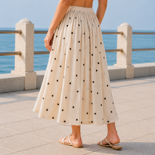 Lavisa - Women's Celine Polka Dot Cotton-Linen Midi Skirt