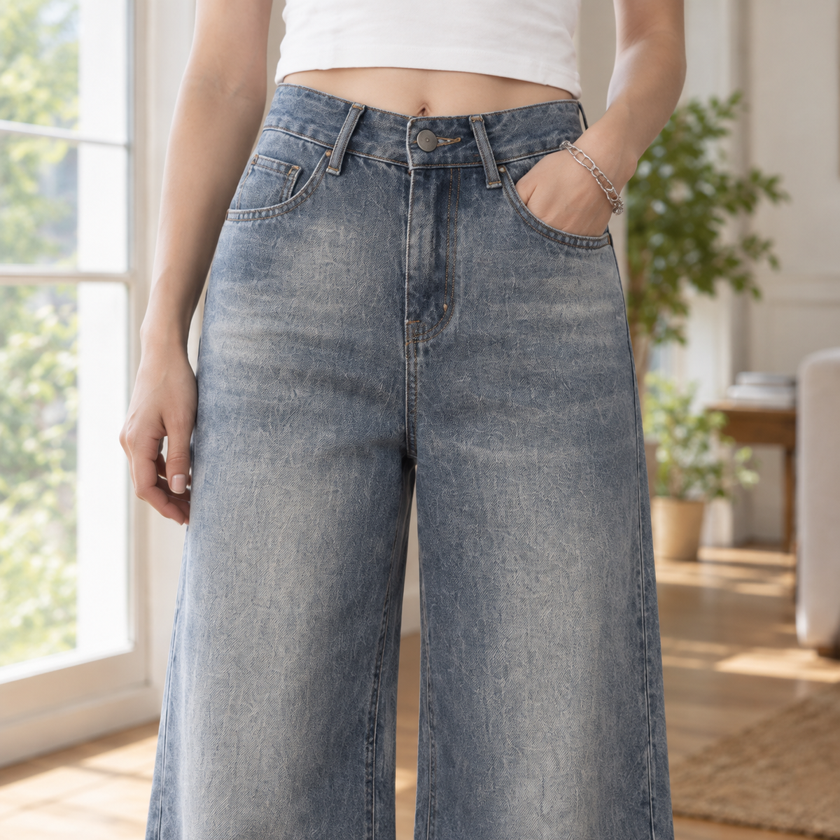Lavisa - Tiphaine High-Rise Wide-Leg Faded Jeans