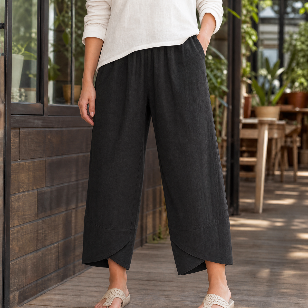 Lavisa - Miriam Women's Cropped Tulip Hem Pants - Cotton Linen Blend