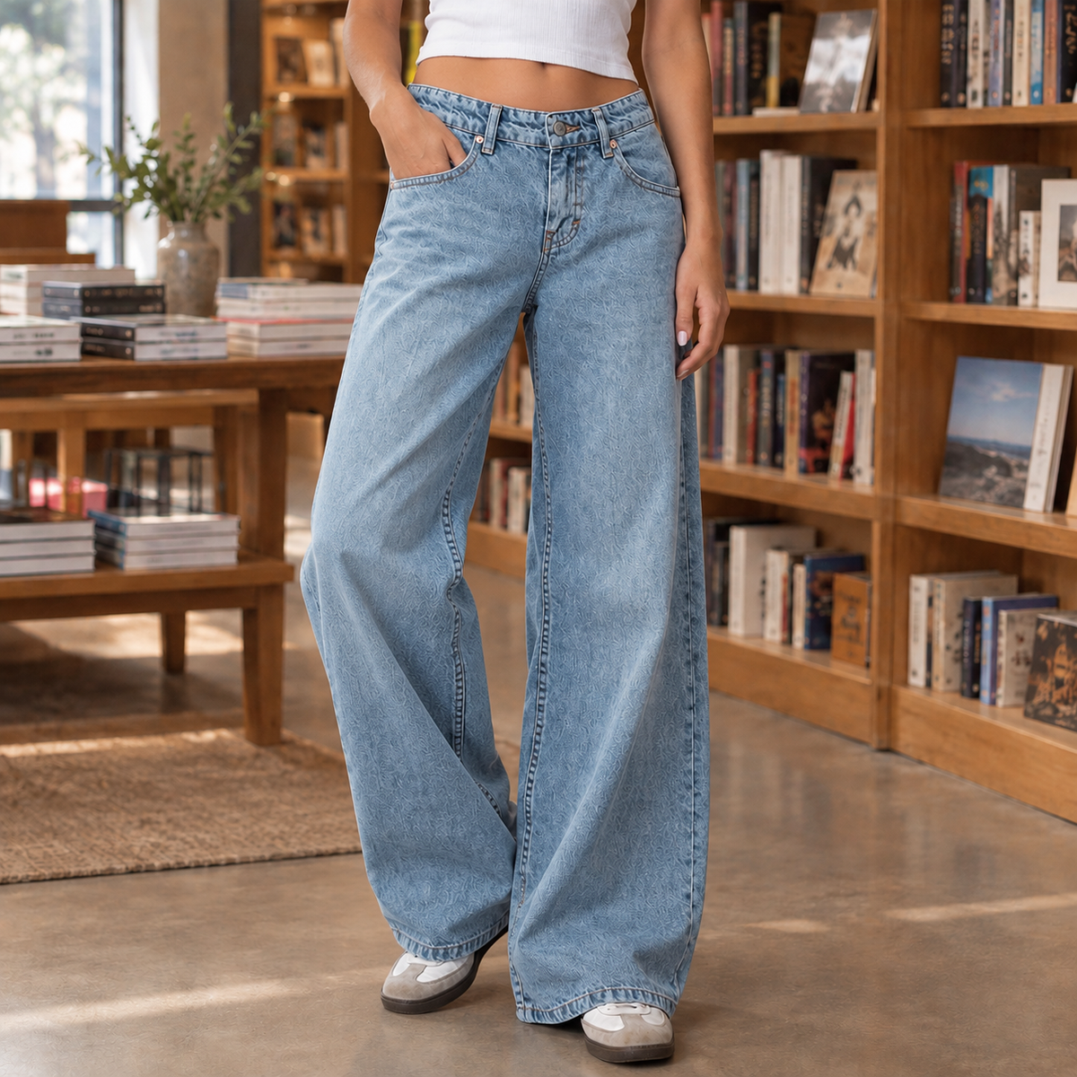 Lavisa - Women's Low-Rise Wide Leg Jeans - Cotton Blend Denim