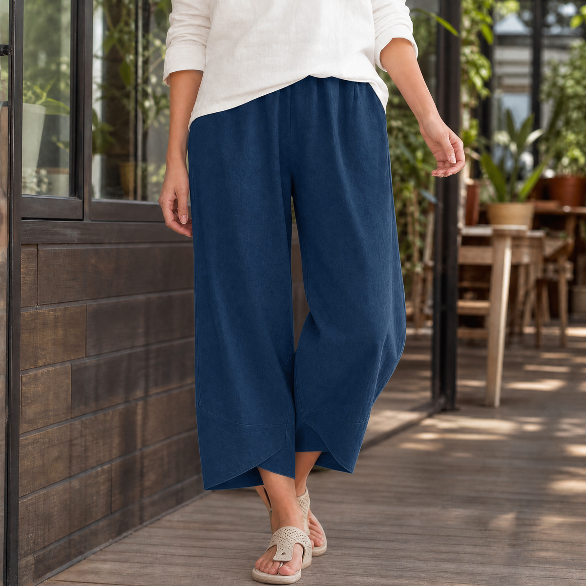 Lavisa - Miriam Women's Cropped Tulip Hem Pants - Cotton Linen Blend