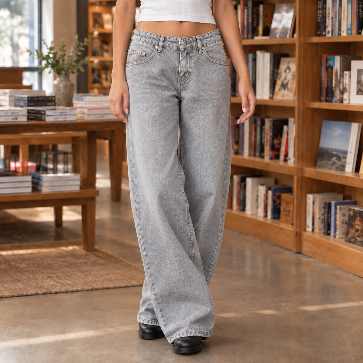 Lavisa - Women's Low-Rise Wide Leg Jeans - Cotton Blend Denim
