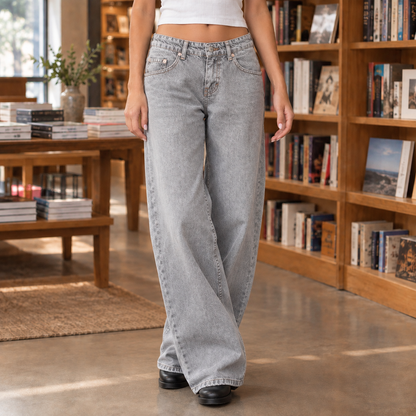 Lavisa - Women's Low-Rise Wide Leg Jeans - Cotton Blend Denim