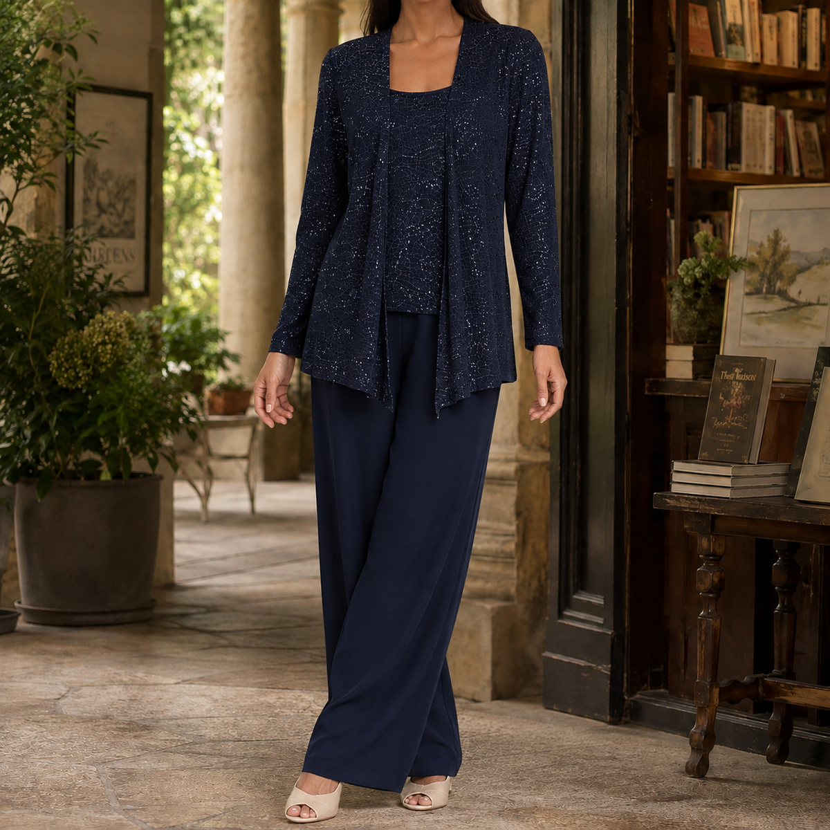 Lavisa - Vivienne Sequin Three-Piece Wide-Leg Pants Set