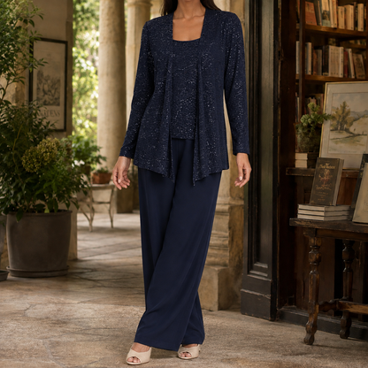 Lavisa - Vivienne Sequin Three-Piece Wide-Leg Pants Set