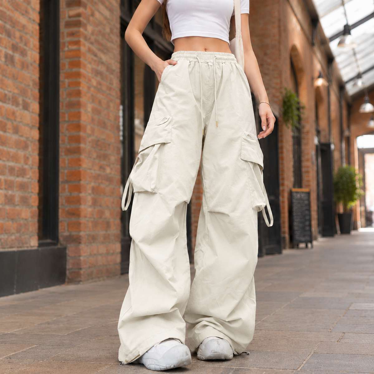Lavisa - Heloise Women's Wide Leg Cargo Pants with Elastic Waist