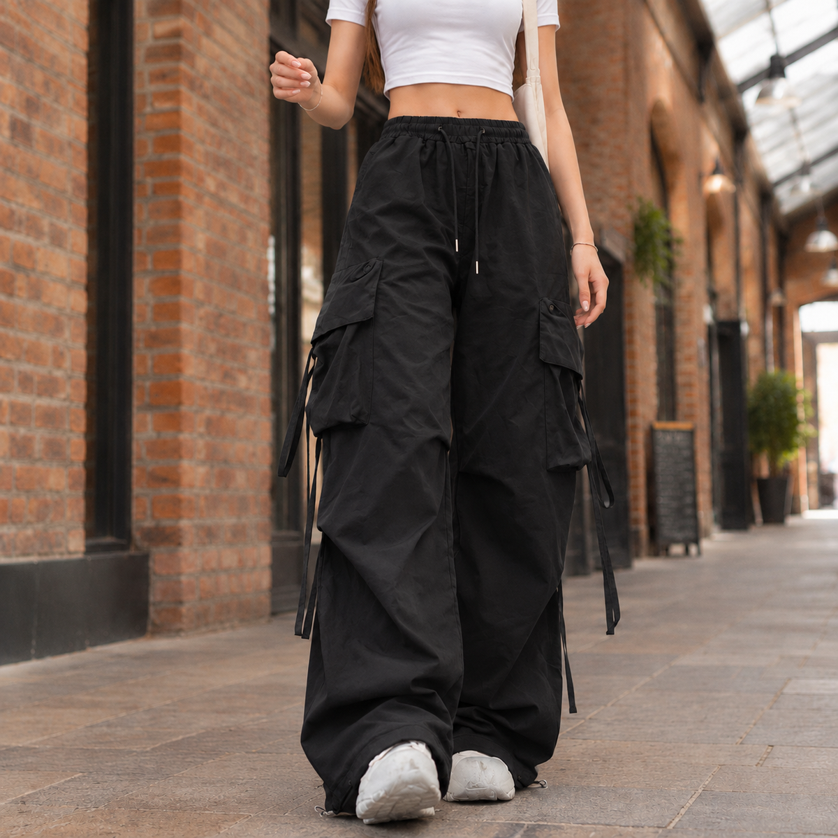 Lavisa - Heloise Women's Wide Leg Cargo Pants with Elastic Waist