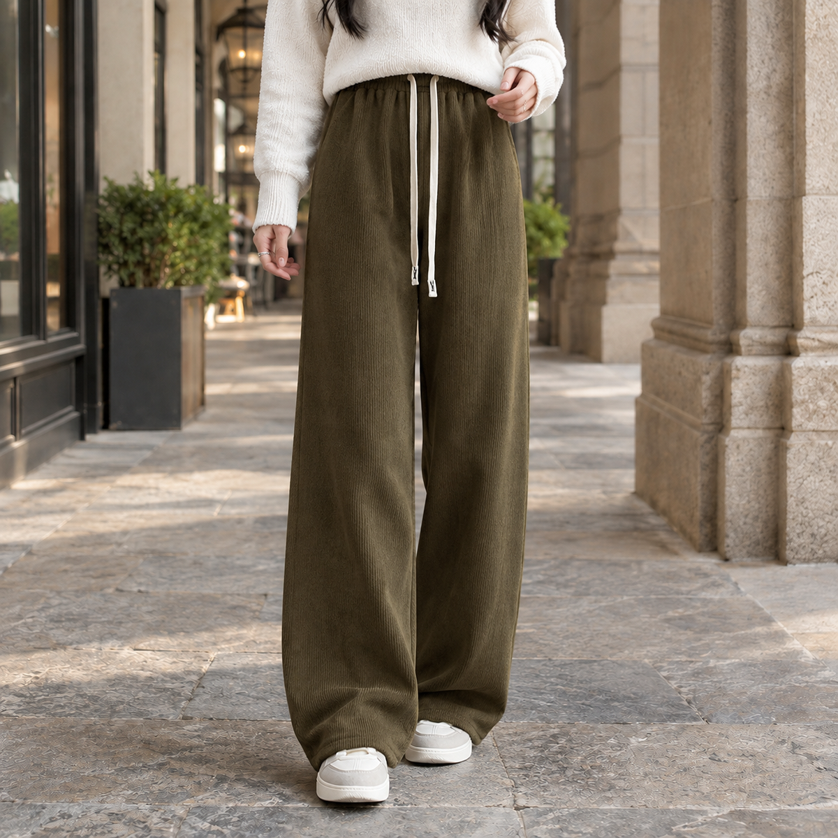 Lavisa - Modesty Women's Fleece Lined Ribbed Wide Leg Pants