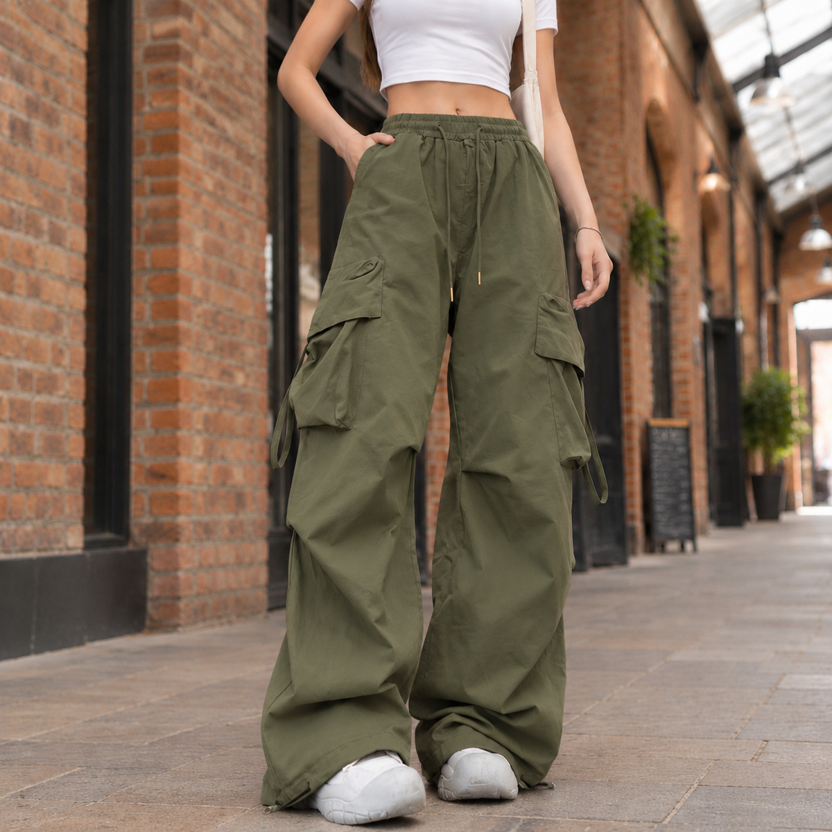 Lavisa - Heloise Women's Wide Leg Cargo Pants with Elastic Waist