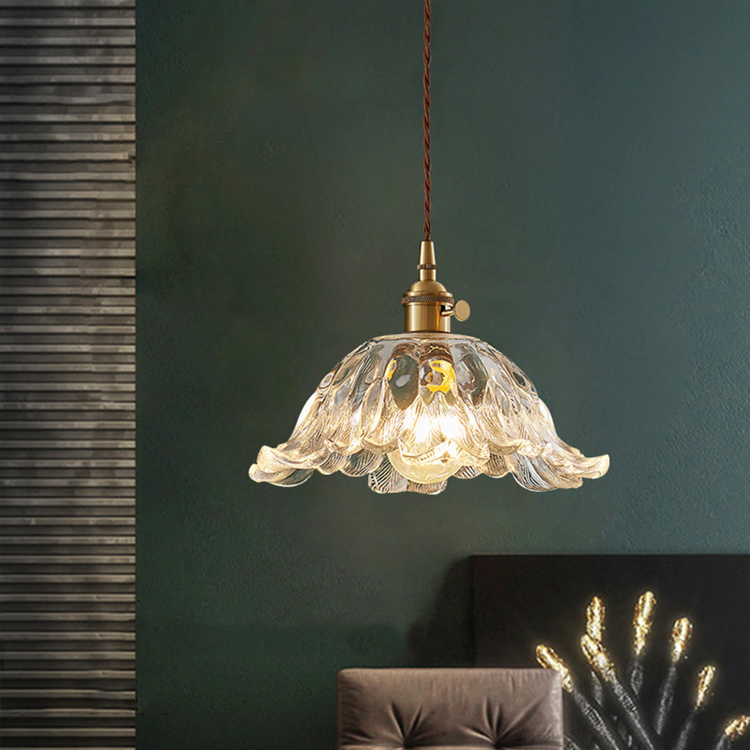 Lavisa - Japanese Floral Glass Pendant Light Brass Ceiling Fixture