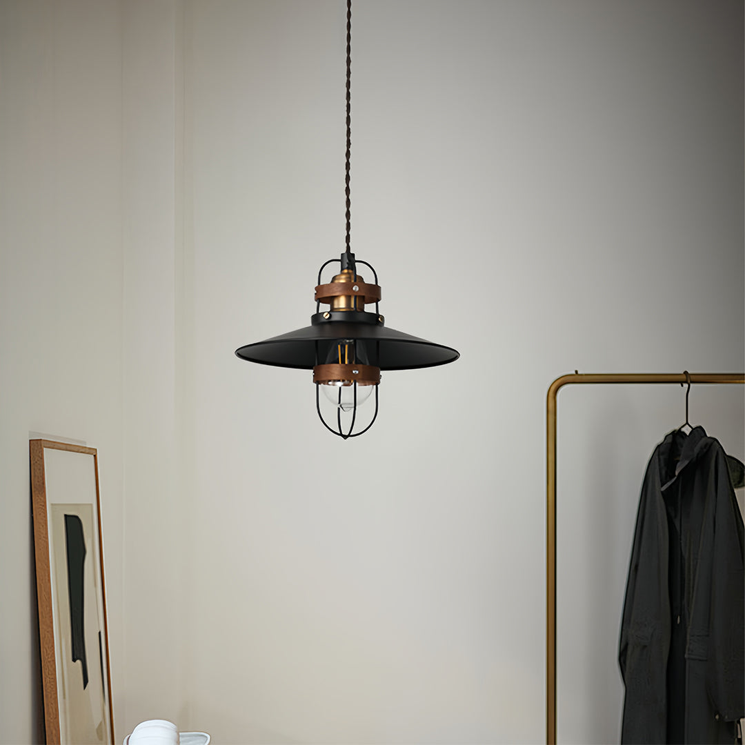 Lavisa - Vintage Iron Farmhouse Pendant Light with Walnut Accents