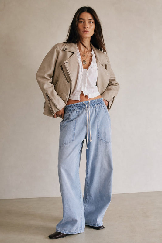 Lavisa - Relaxed Drawstring Denim Crop Jeans