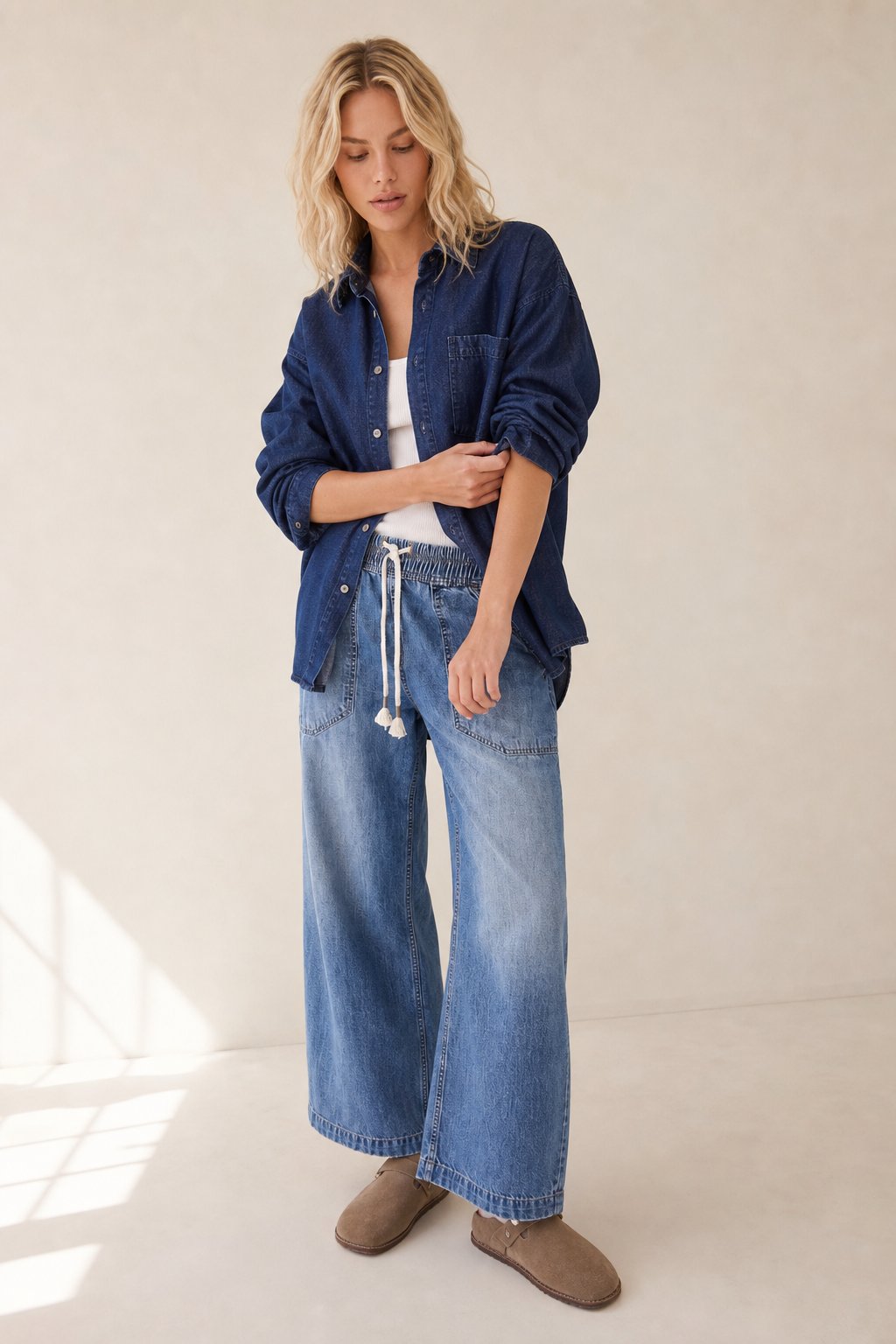 Lavisa - Relaxed Drawstring Denim Crop Jeans