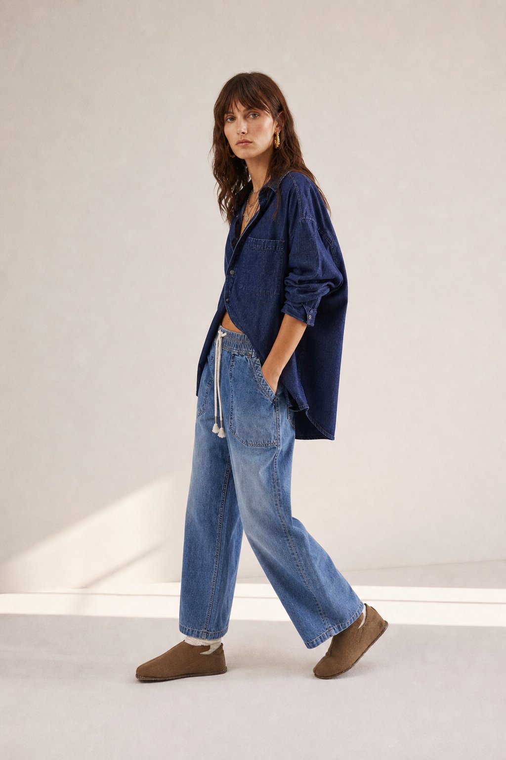 Lavisa - Relaxed Drawstring Denim Crop Jeans