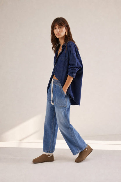 Lavisa - Relaxed Drawstring Denim Crop Jeans