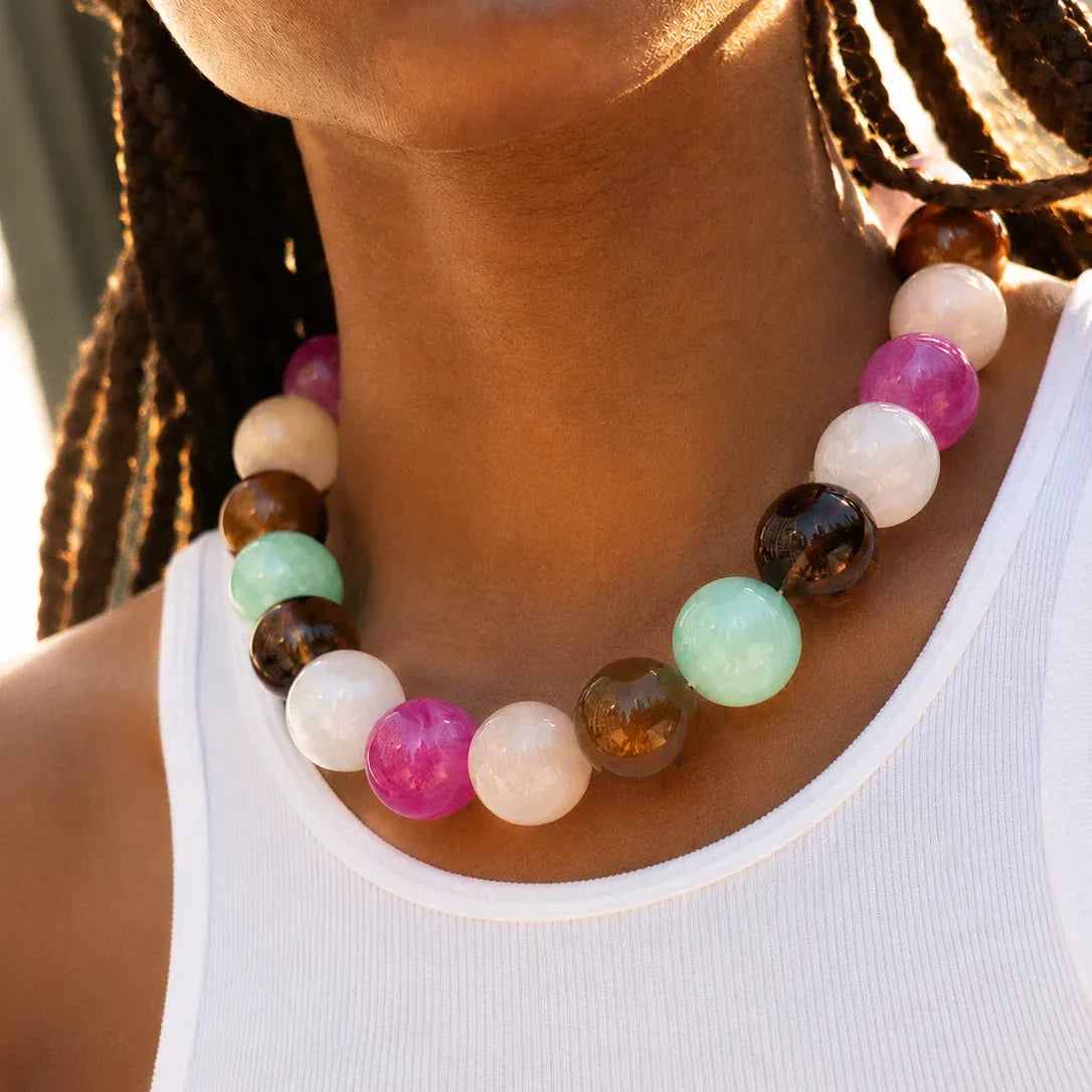 Lavisa - Multicolored Beaded Statement Necklace - Detail & Styling View
